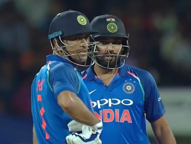 Rohit Sharma and MS Dhoni of India