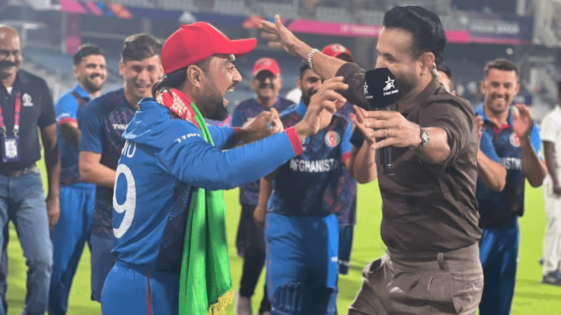 Celebration Unleashed: Rashid Khan and Irfan Pathan Rejoice in Victory Against Pakistan.